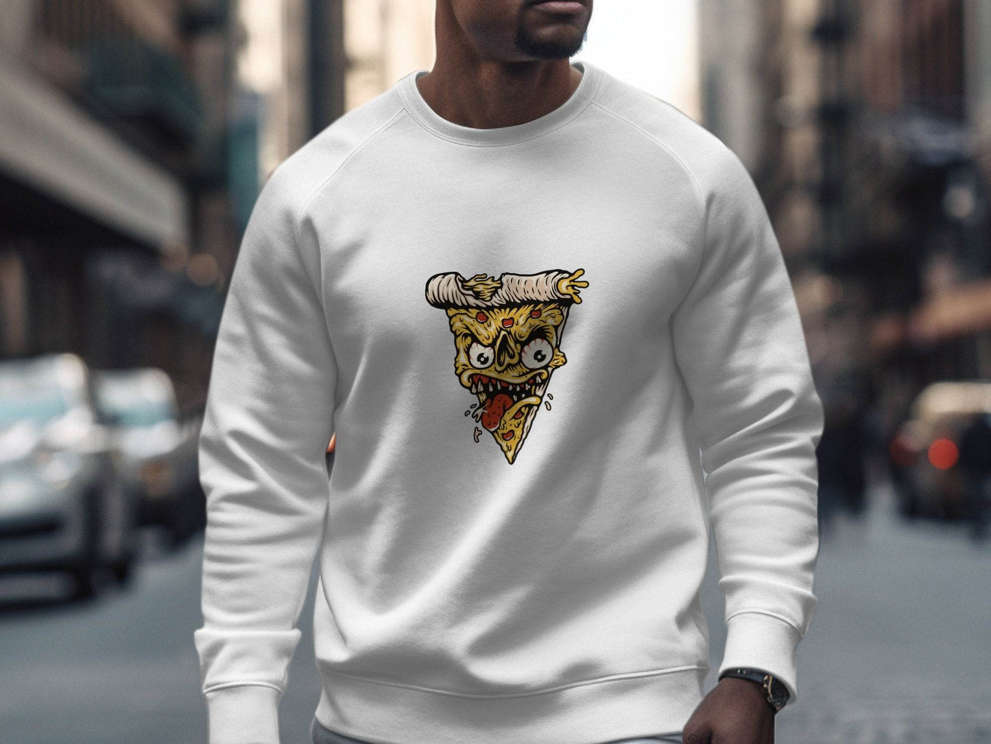 Creepy Pizza Slice with Evil Face Graphic Print Sweater - Design & Vybe