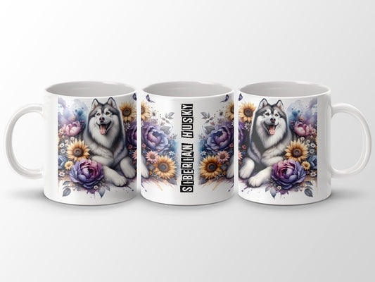Siberian Husky Floral Artwork Design Coffee Mug product