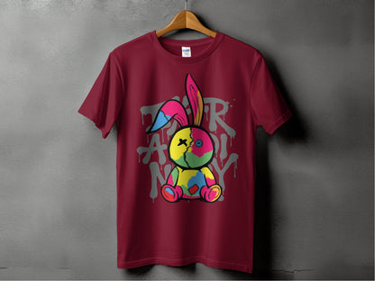 Dark Red T-Shirt with Colorful Rabbit Design product