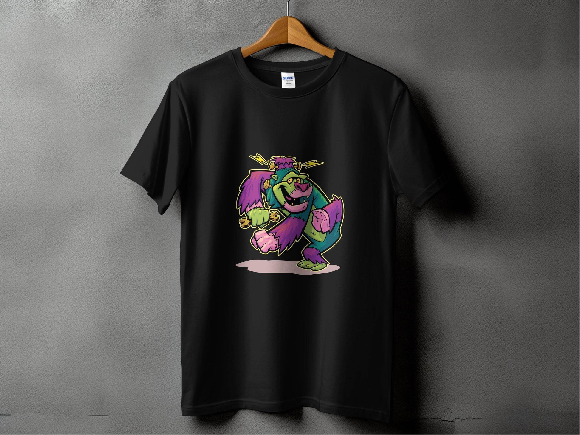Cartoon Frankenstein with Lightning Strikes Above T-Shirt - Design & Vybe