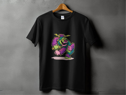 Cartoon Frankenstein with Lightning Strikes Above T-Shirt - Design & Vybe
