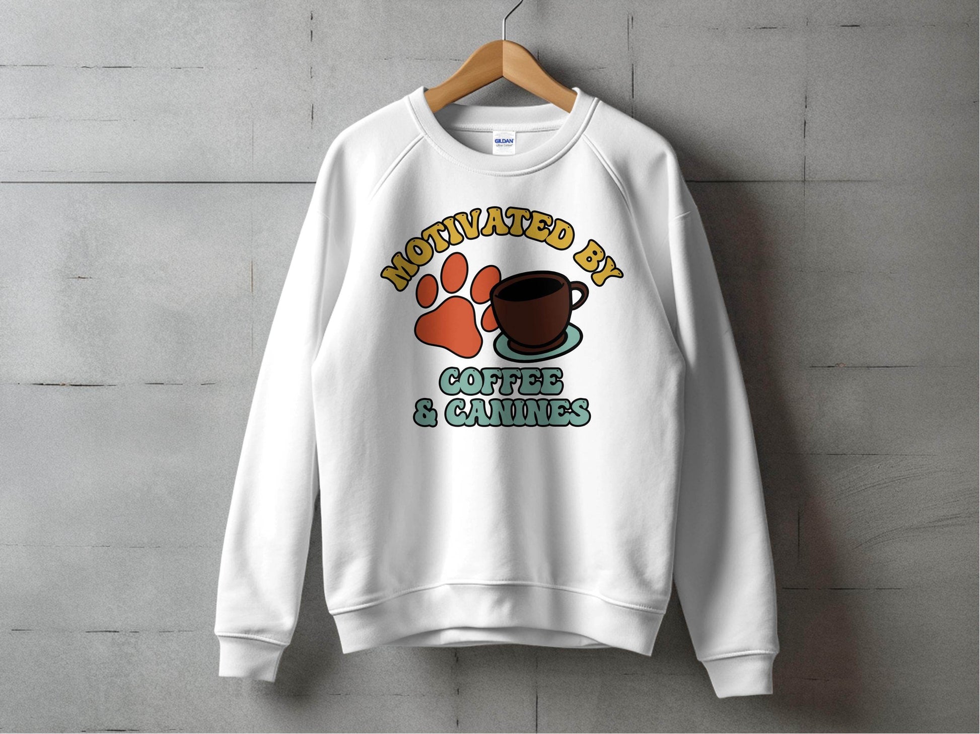 Motivated By Coffee Canines Graphic Art Novelty Sweater - Design & Vybe