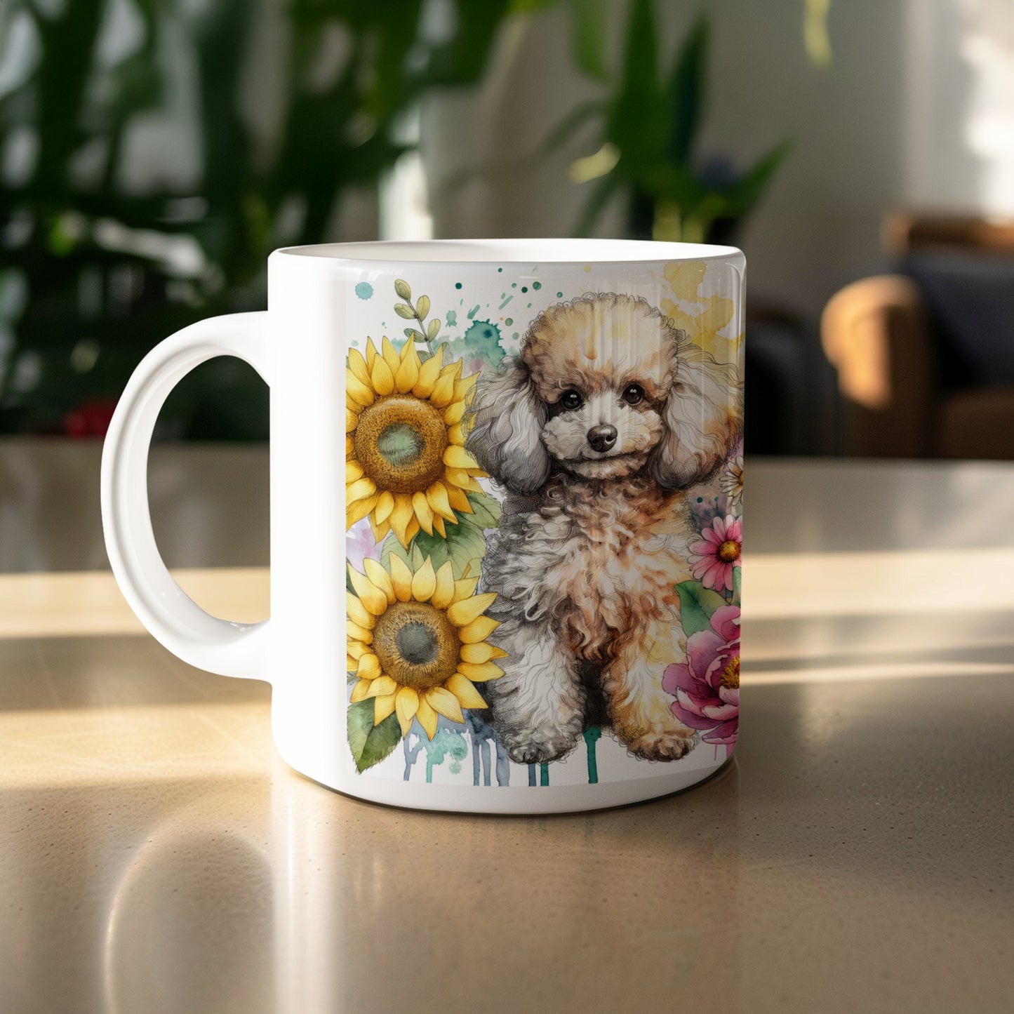 Sunflowers and Cute Dog Design Coffee Mug product