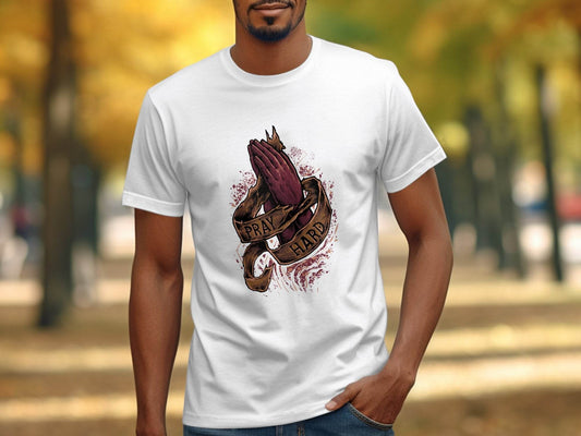 Pray Hard Design Printed on White T-shirt product type