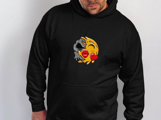Melting Emoji Kiss with Skull Graphic Design Hoodie - Design & Vybe