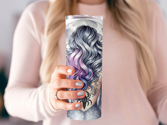 Scorpio Zodiac Sign Girl with Flowers Under Moon Design Tumbler - Design & Vybe
