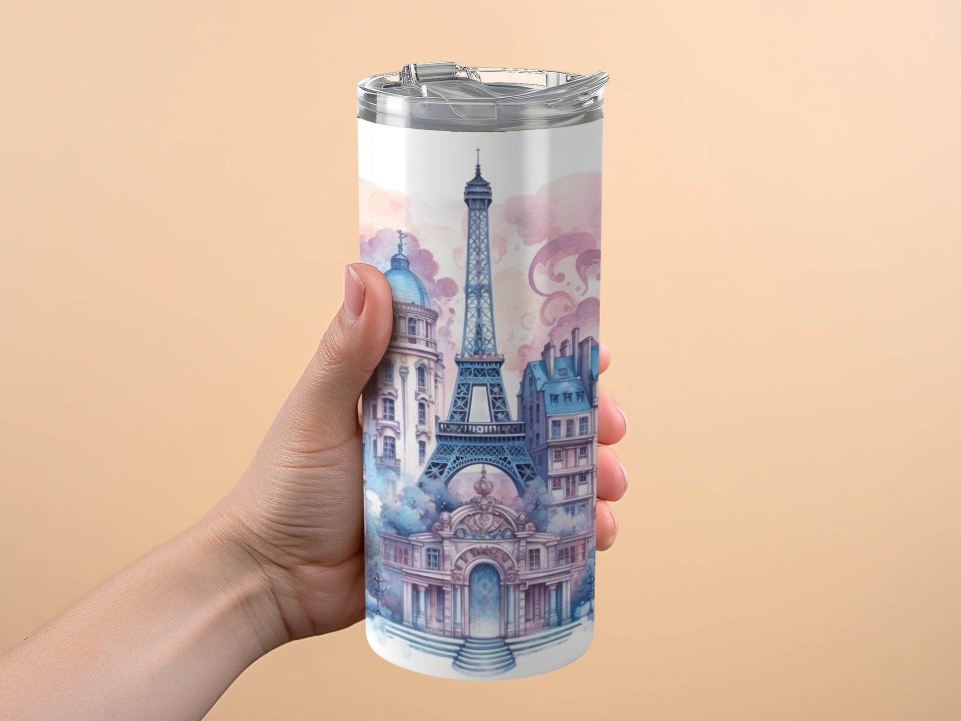 Watercolor Paris Eiffel Tower Dreamy Skyline Artistic Tumbler - Design & Vybe