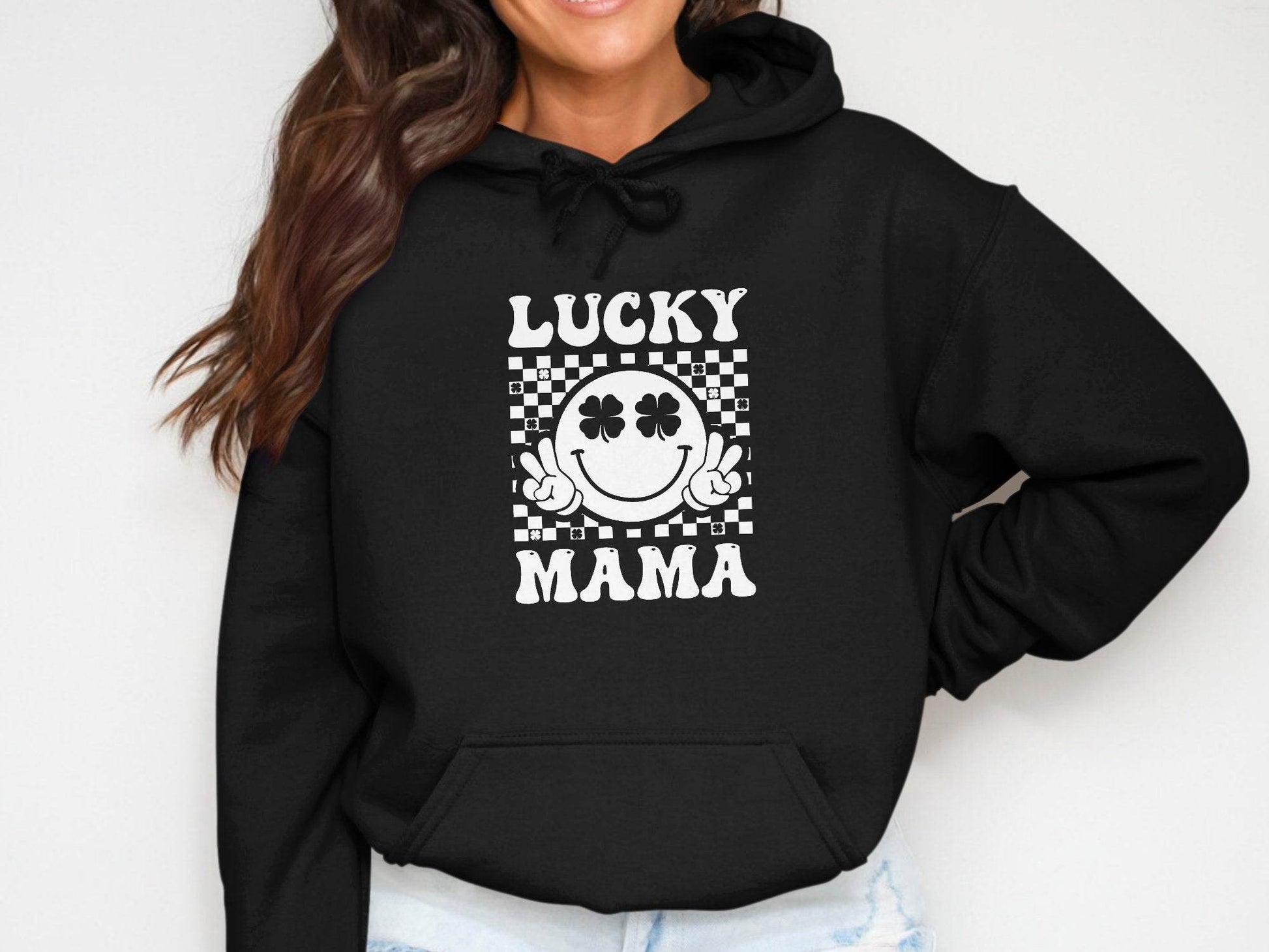 Lucky Mama St Patricks Day Design Smiley Face Hoodie - Design & Vybe