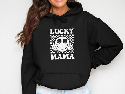 Lucky Mama St Patricks Day Design Smiley Face Hoodie - Design & Vybe