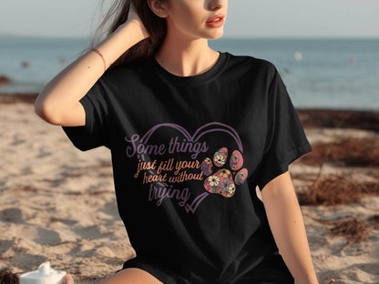 Some Things Fill Heart Without Trying Floral Paw Print T-Shirt - Design & Vybe