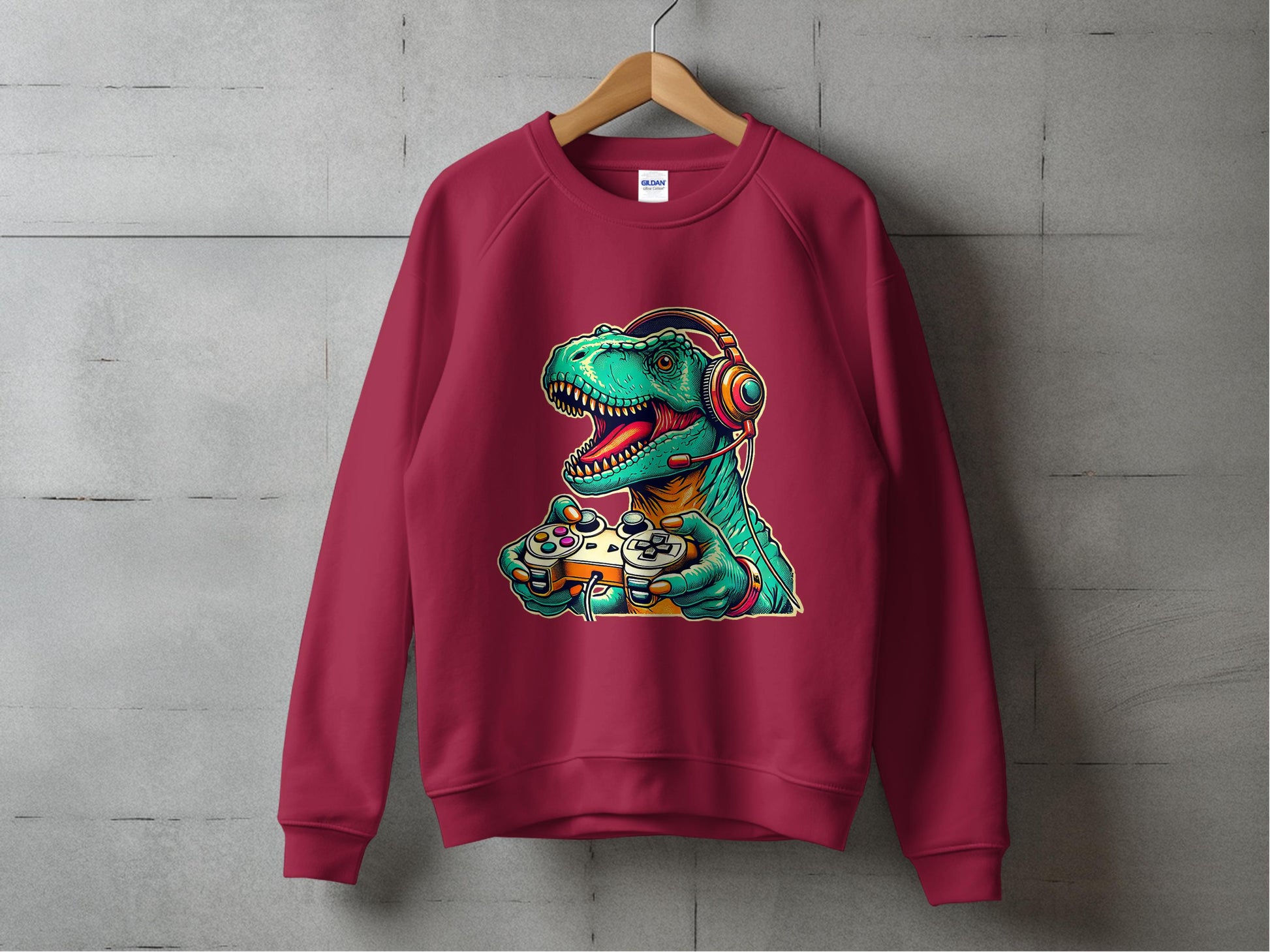 Dinosaur Gamer Design on Red Sweatshirt product type