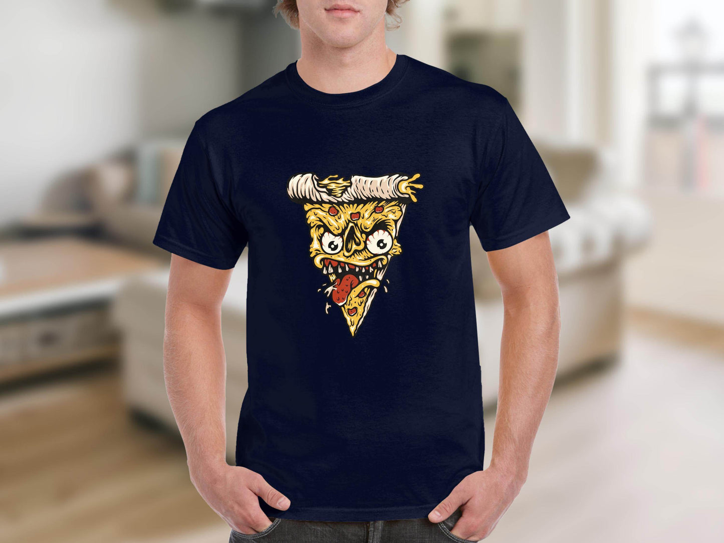 Creepy Pizza Slice with Evil Face Graphic Print T-Shirt - Design & Vybe