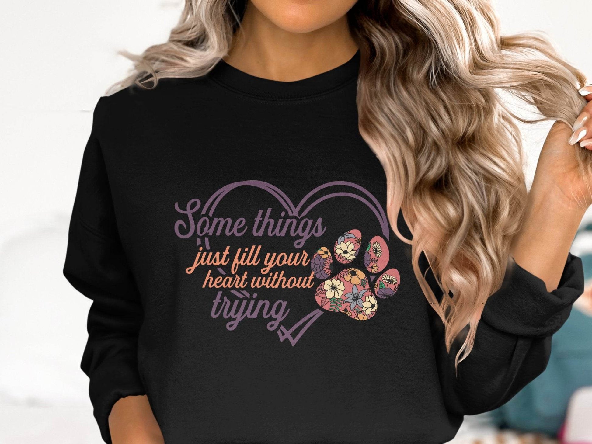 Some Things Fill Heart Without Trying Floral Paw Print Sweater - Design & Vybe