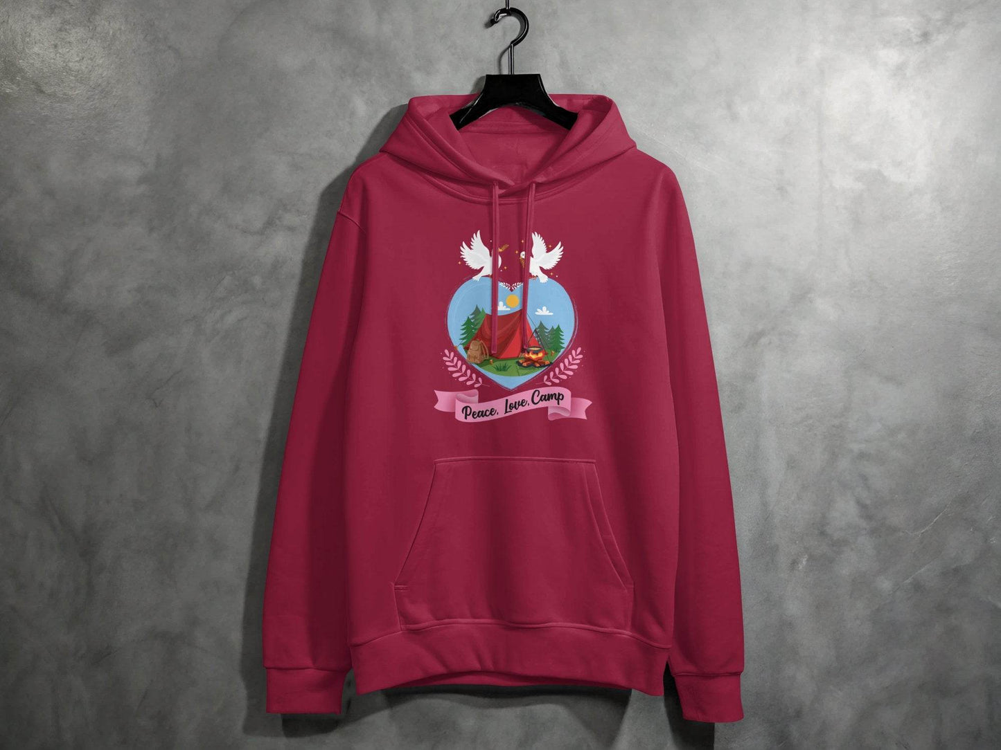 Peace Love Camp Heart and Tent Design Pigeon Art Hoodie - Design & Vybe