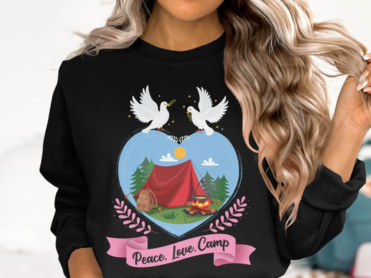 Peace Love Camp Heart and Tent Design Pigeon Art Sweater - Design & Vybe