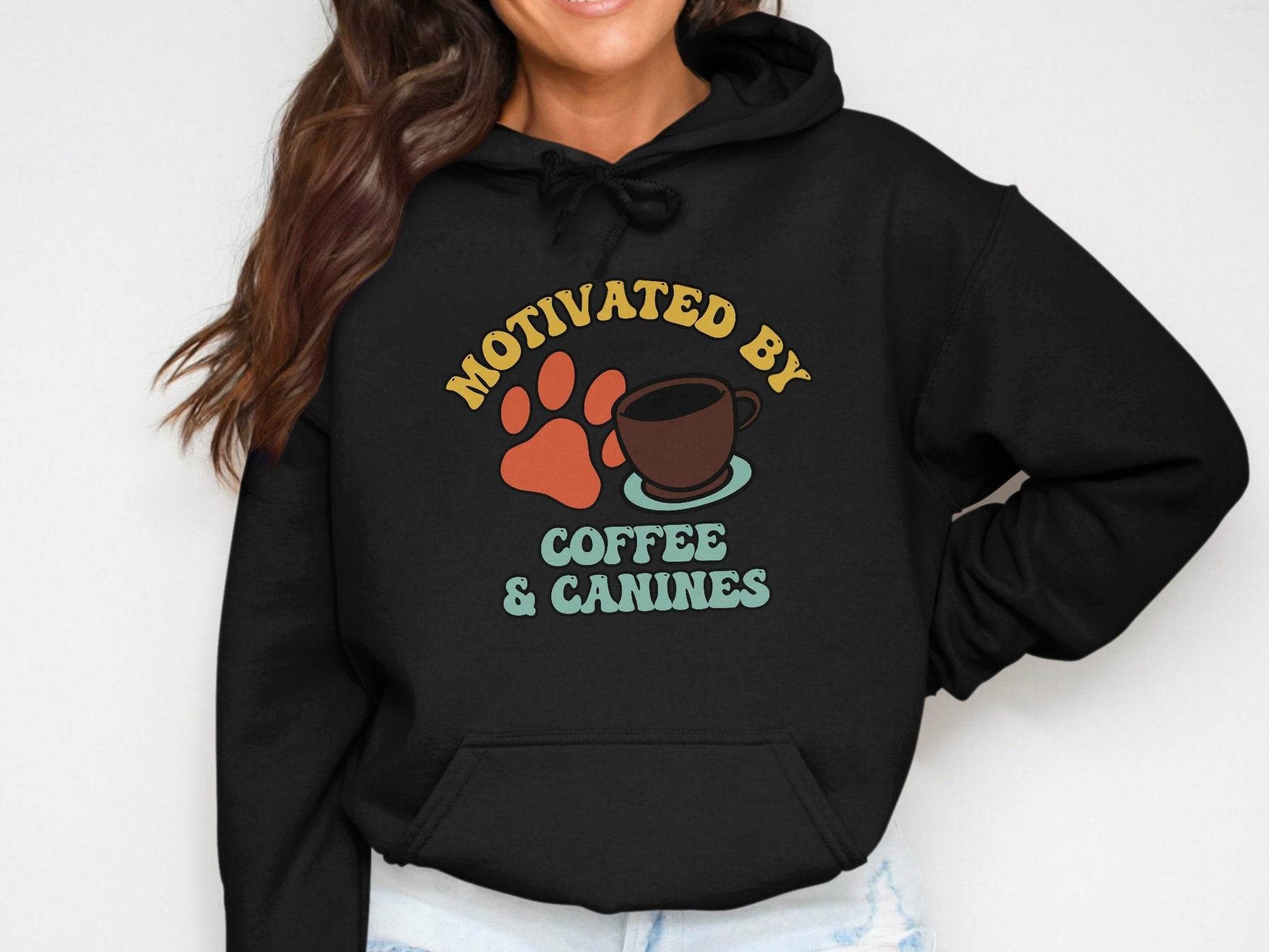 Motivated By Coffee Canines Graphic Art Novelty Hoodie - Design & Vybe