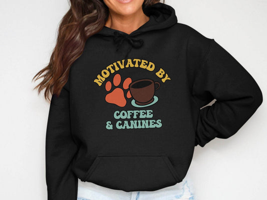 Motivated By Coffee Canines Graphic Art Novelty Hoodie - Design & Vybe