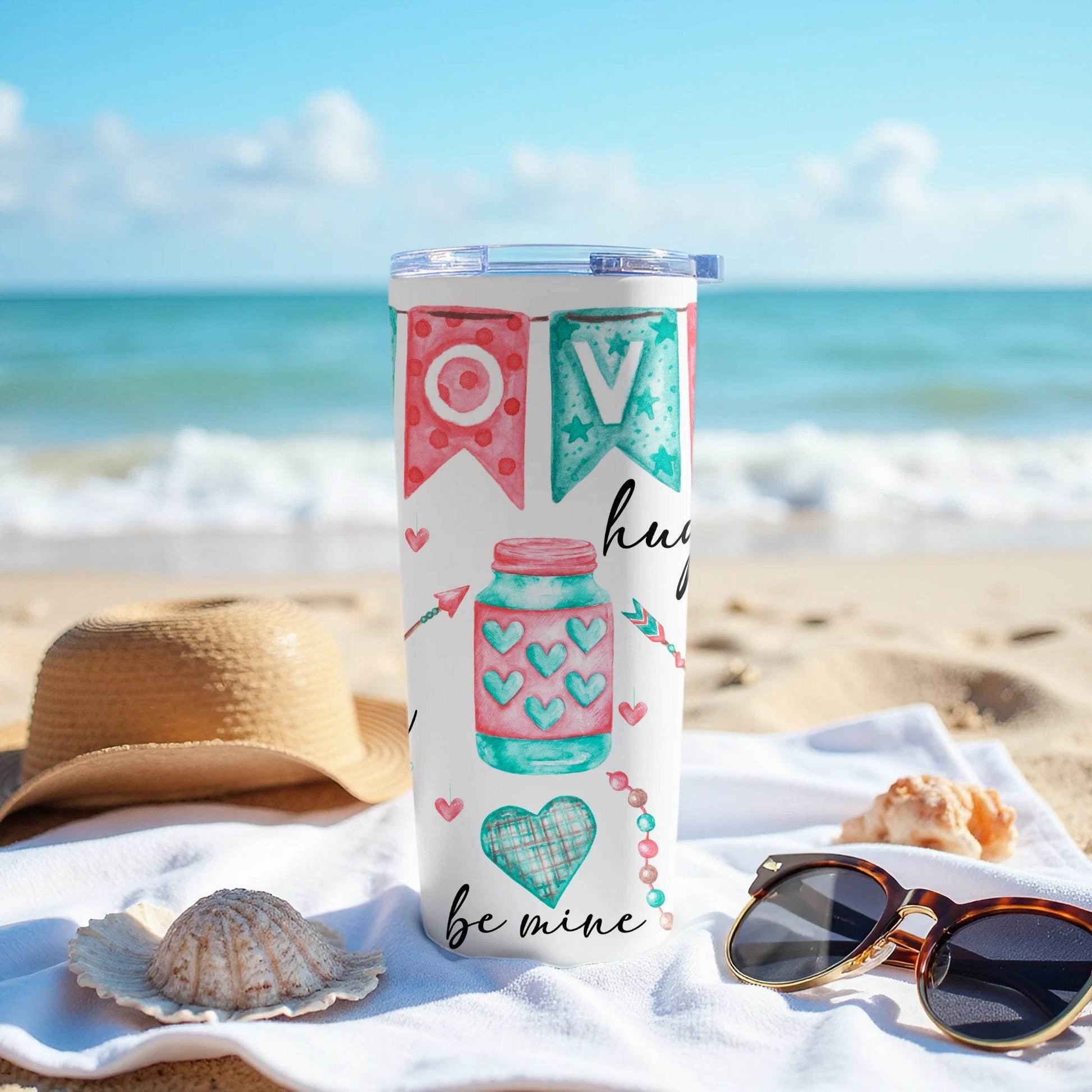 Valentine Banner With Hearts Kisses And Love Themed Tumbler - Design & Vybe