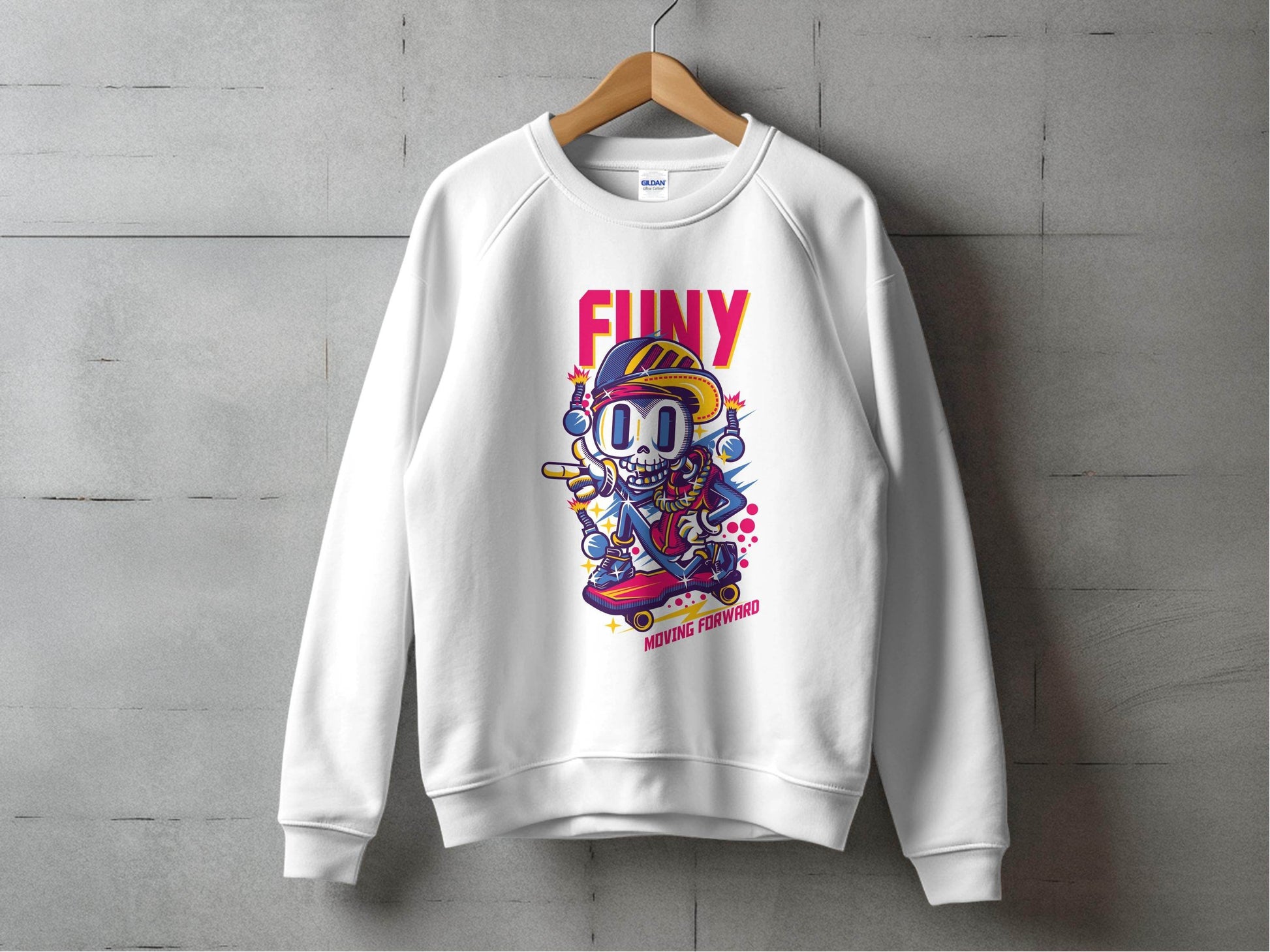 Funny Skull With Bomb On Skateboard Moving Forward Sweater - Design & Vybe