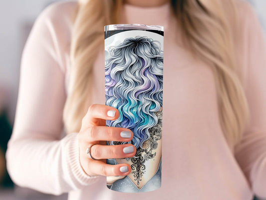 Virgo Zodiac Sign Woman Floral Back Tattoo Celestial Night Design Tumbler - Design & Vybe