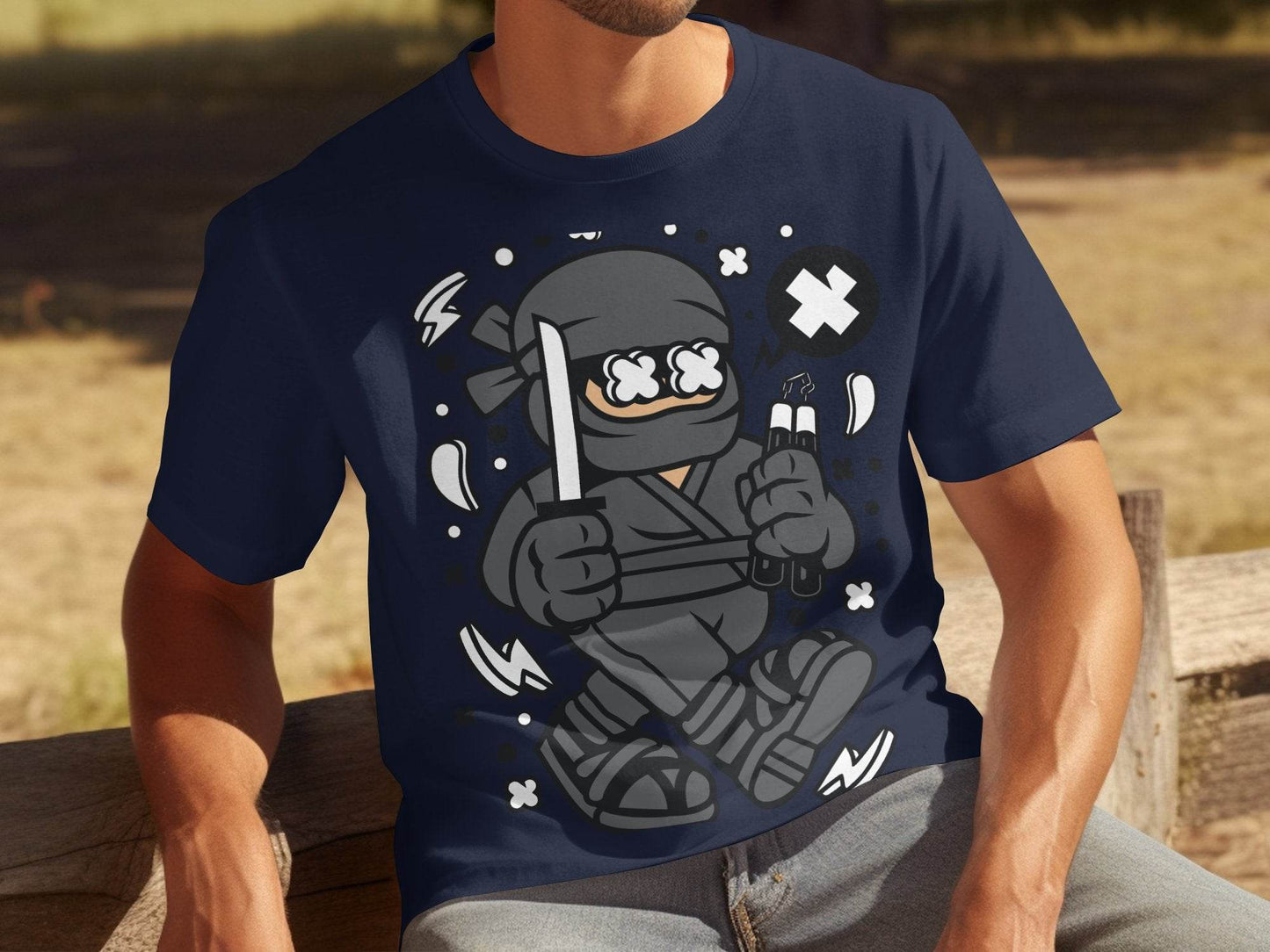 Ninja Cartoon Character with Nunchucks Graphic T-Shirt - Design & Vybe