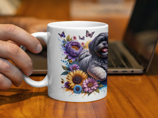 Vibrant Floral Dog and Butterfly Art Design Mug product