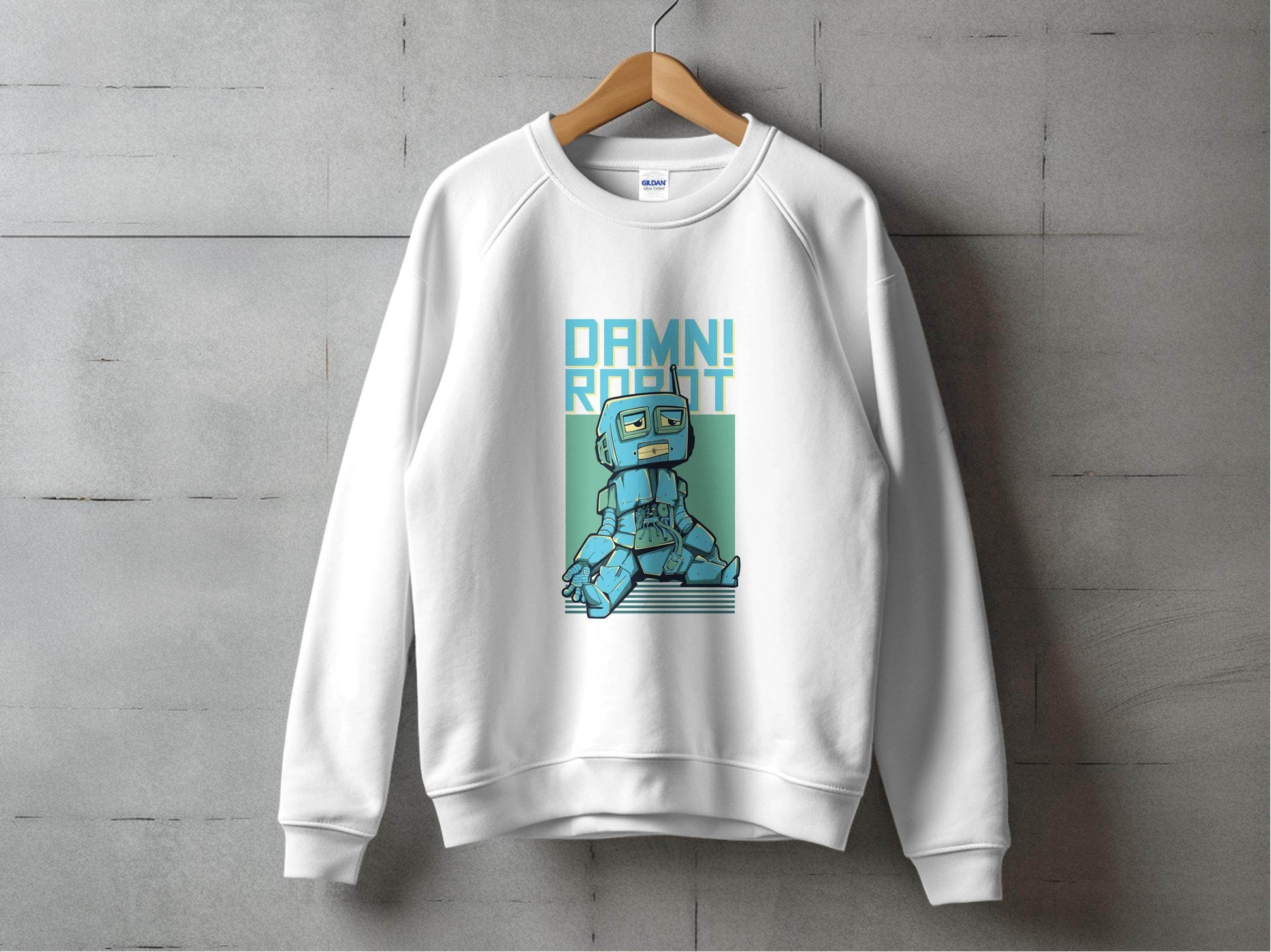 DAMN! Sad Robot Art With Greenish Backdrop Design Sweater - Design & Vybe