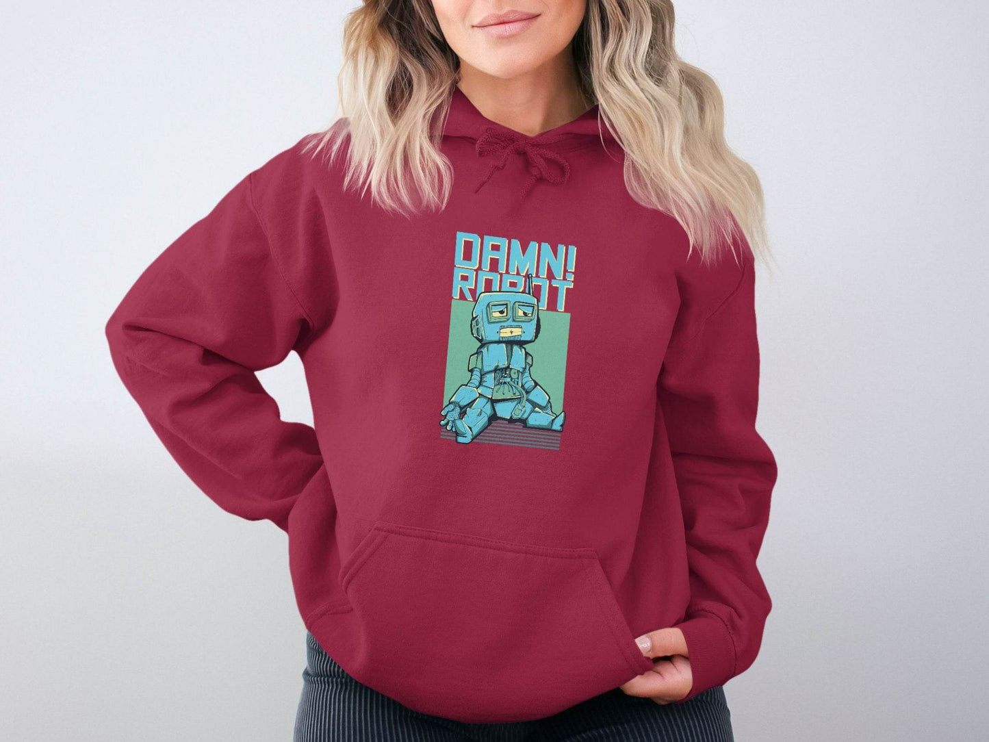 DAMN! Sad Robot Art With Greenish Backdrop Design Hoodie - Design & Vybe