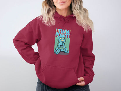 DAMN! Sad Robot Art With Greenish Backdrop Design Hoodie - Design & Vybe