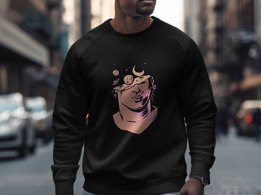 Head in the Space Planets and Moon Graphic Art Sweater - Design & Vybe