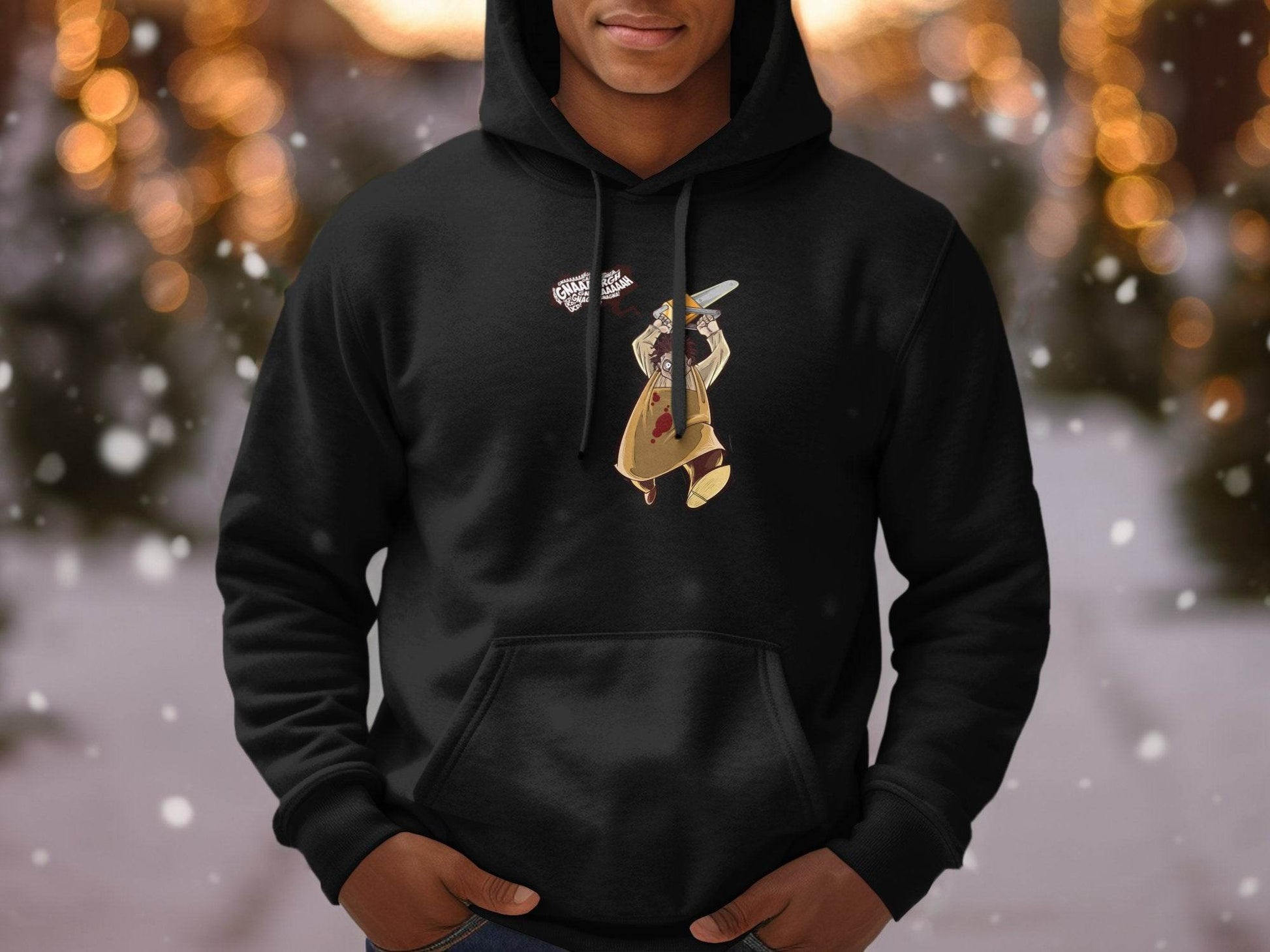 Horror Movie Villain with Chainsaw Illustration Hoodie - Design & Vybe