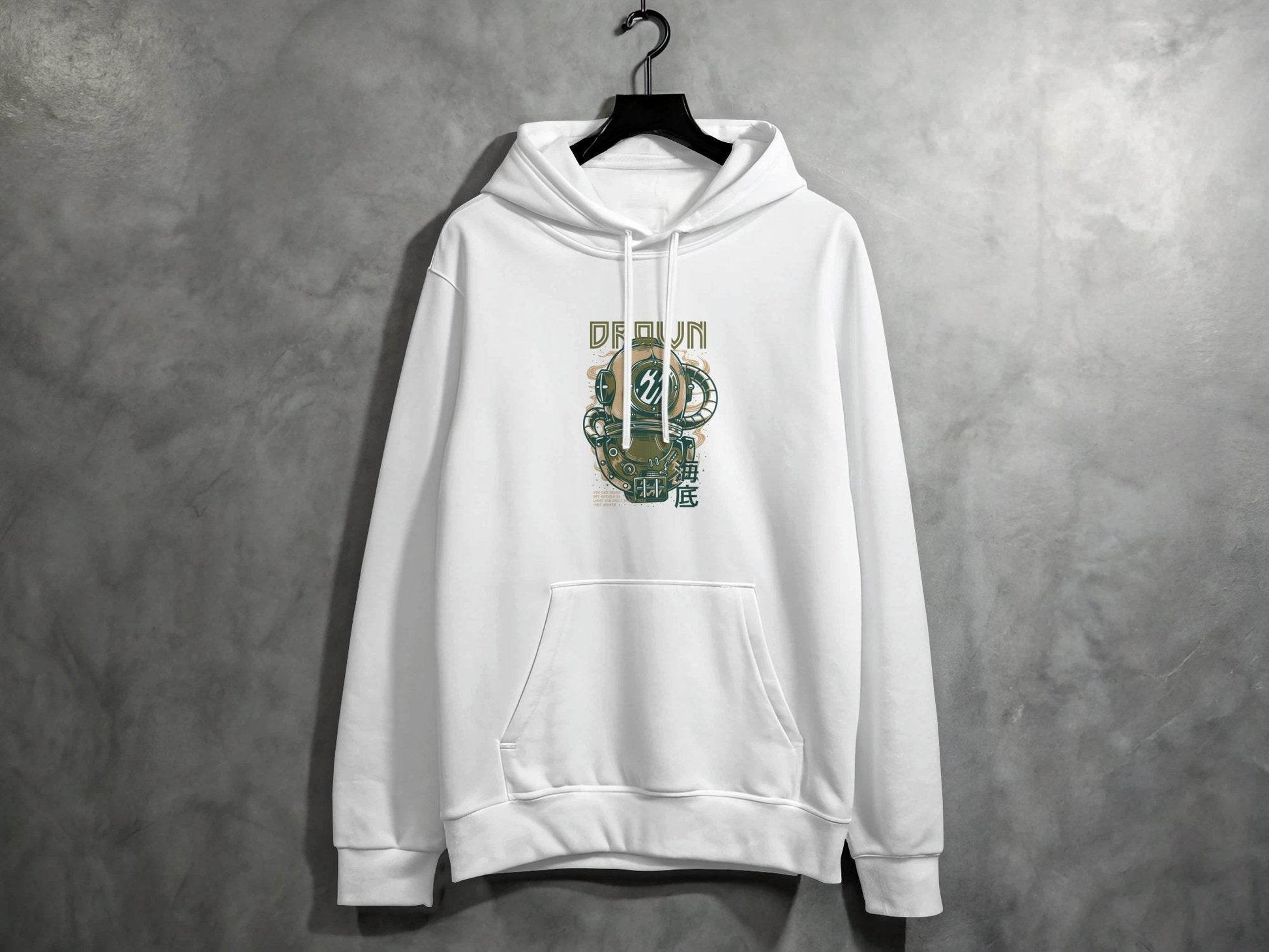 Retro Diving Helmet with DROWN Graphic Cool Hoodie - Design & Vybe