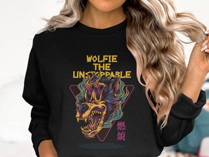 Wolfie The Unstoppable Graphic Design Cool Sweater - Design & Vybe