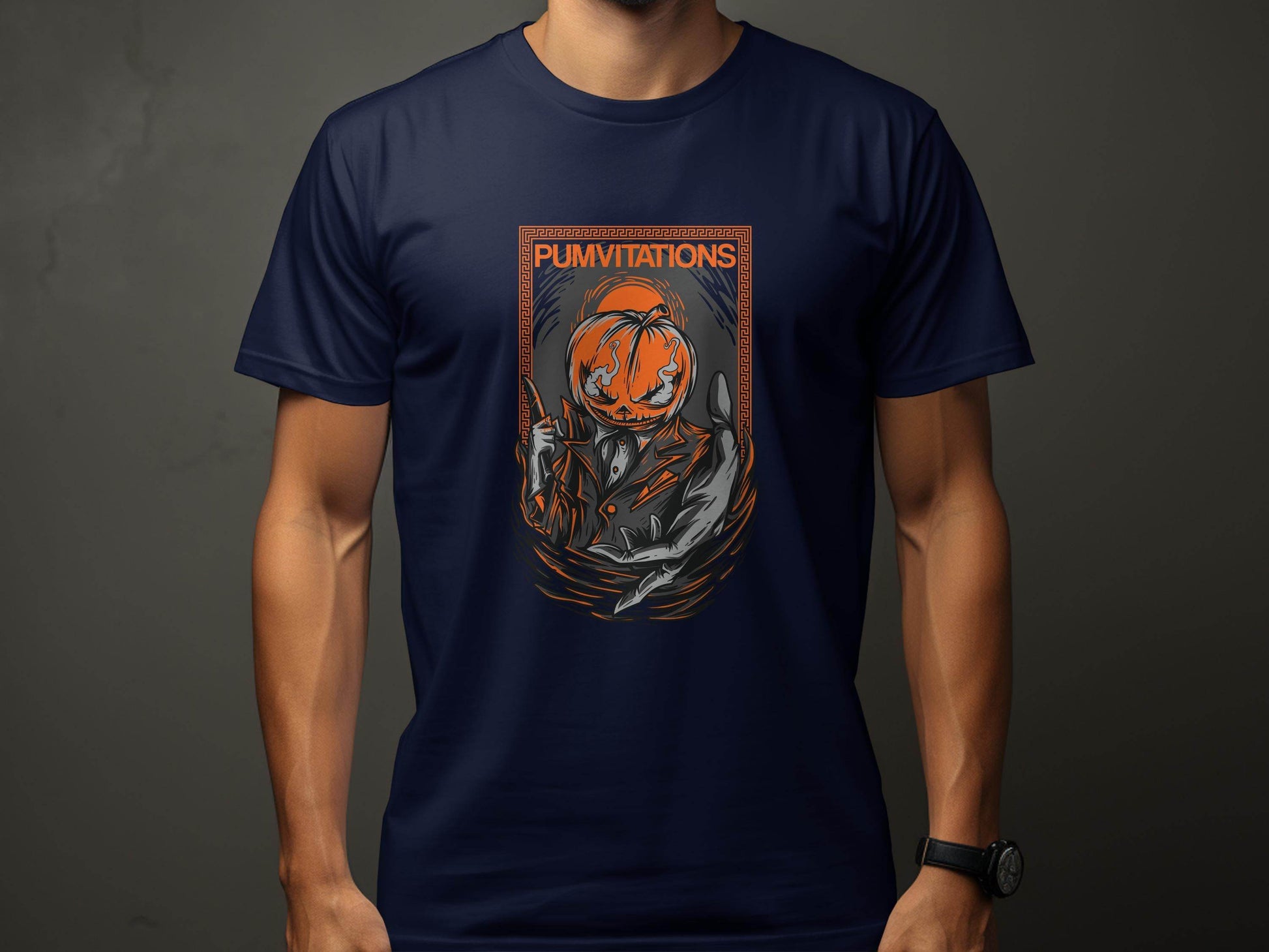 Pumvitations Design for Halloween Pumpkin Man T-Shirt - Design & Vybe