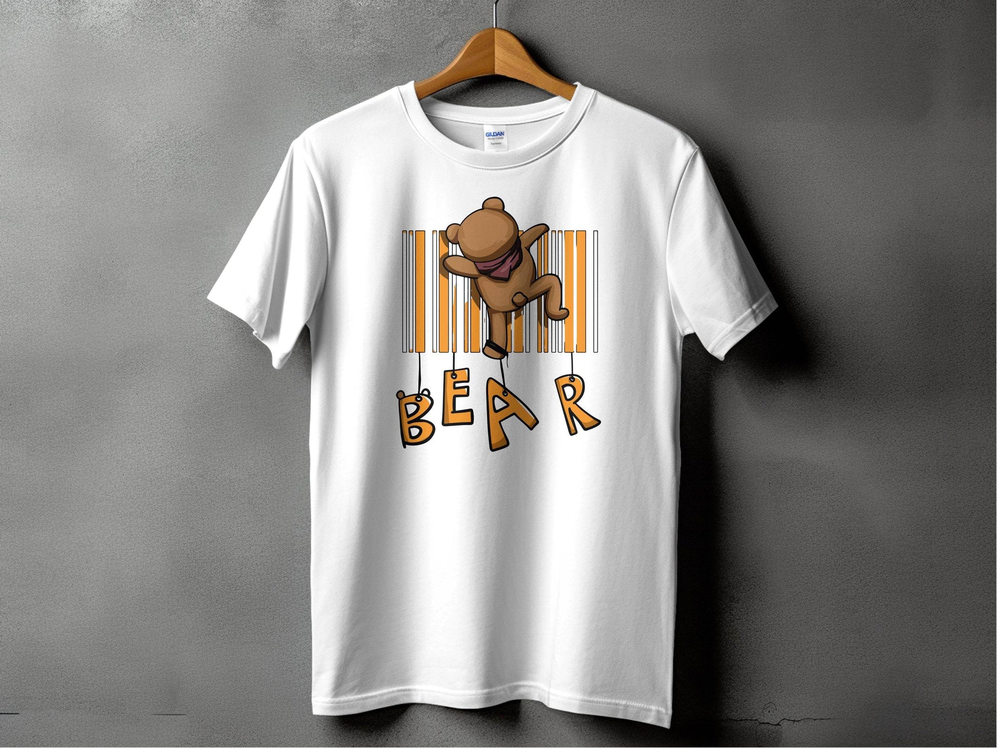 Funny Adorable Cute Bear Climbing Barcode Design Printed T-shirt - Design & Vybe