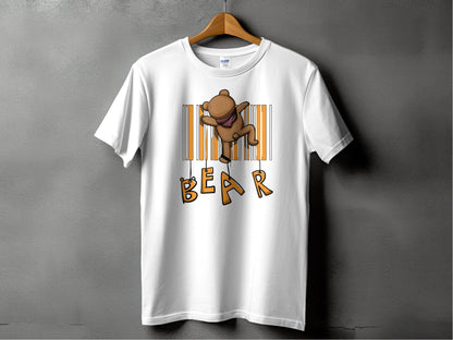 Funny Adorable Cute Bear Climbing Barcode Design Printed T-shirt - Design & Vybe