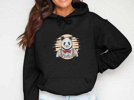 Fun Cartoon Panda Wearing Bow Tie Graphic Hoodie - Design & Vybe