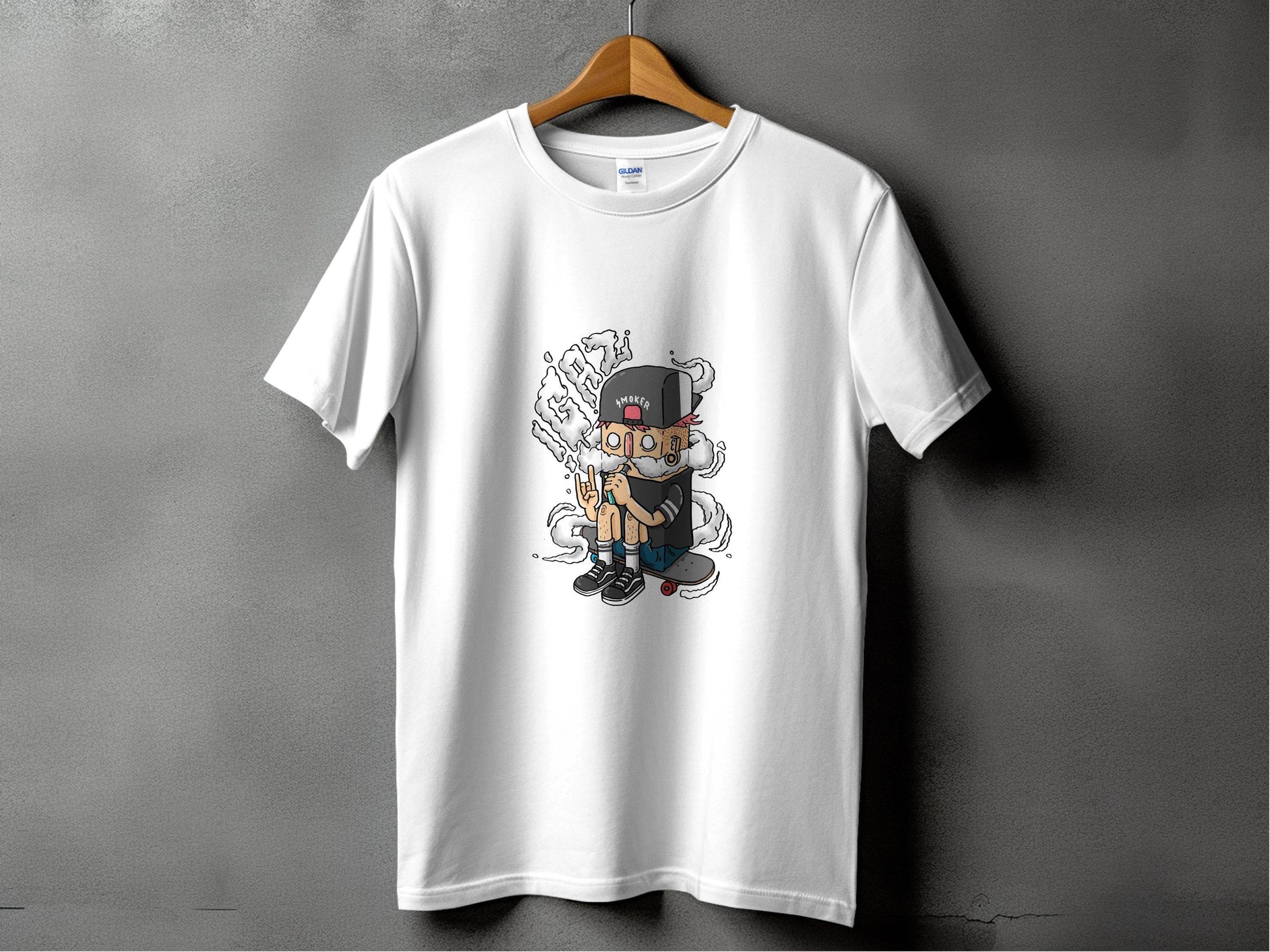 Cartoon Smoker Vaping on Skateboard Urban Style T-Shirt - Design & Vybe