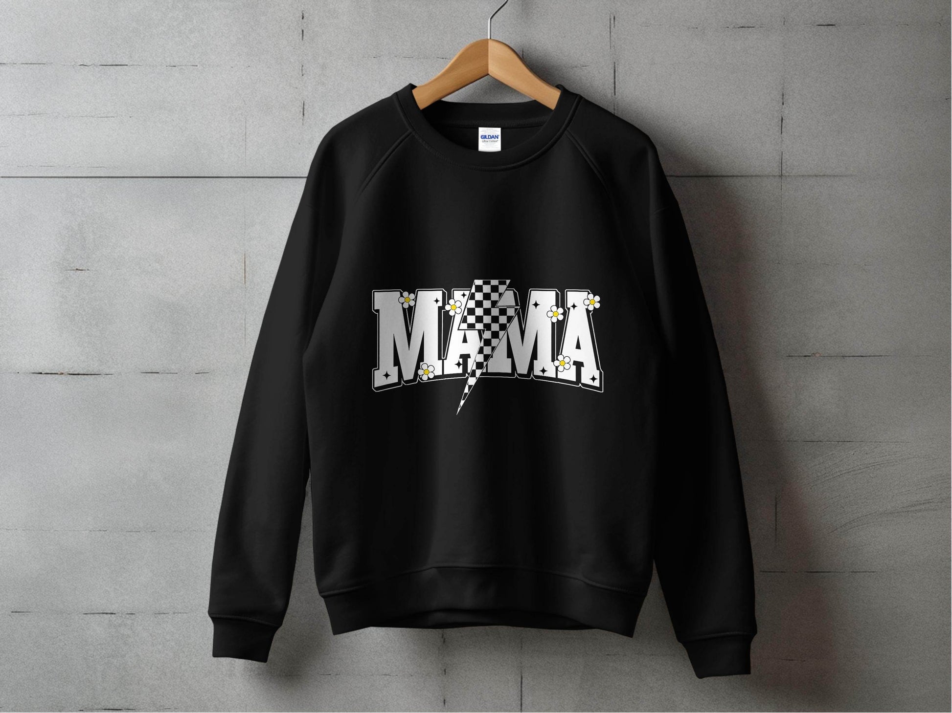 Retro Mama Checkered Bolt Floral Design Graphic Sweater - Design & Vybe