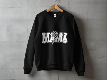 Retro Mama Checkered Bolt Floral Design Graphic Sweater - Design & Vybe