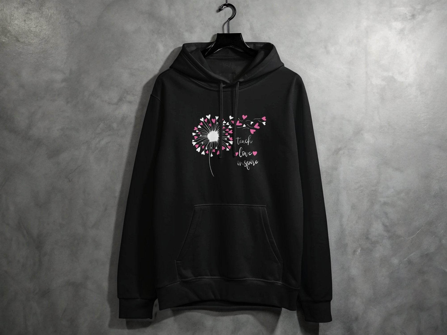 Teach Love Inspire Dandelion Heart Graphic Art Hoodie - Design & Vybe