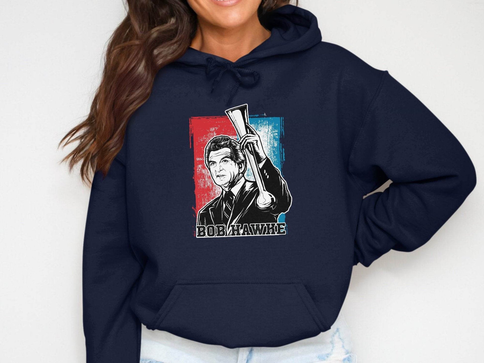Iconic Bob Hawke Illustration Graphic Print Hoodie - Design & Vybe