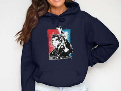 Iconic Bob Hawke Illustration Graphic Print Hoodie - Design & Vybe