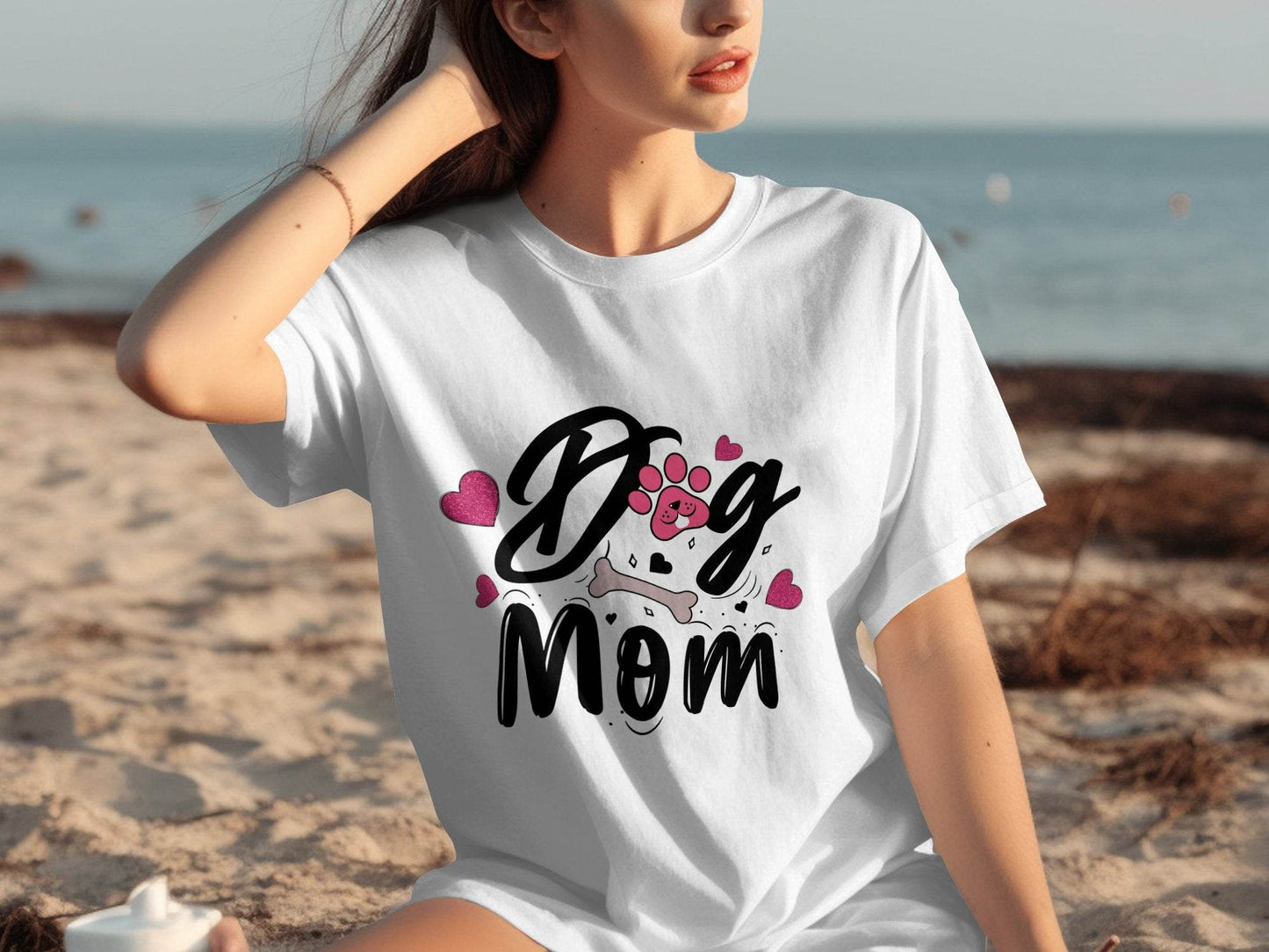 Dog Mom with Hearts and Bone Design Graphic Print T-Shirt - Design & Vybe