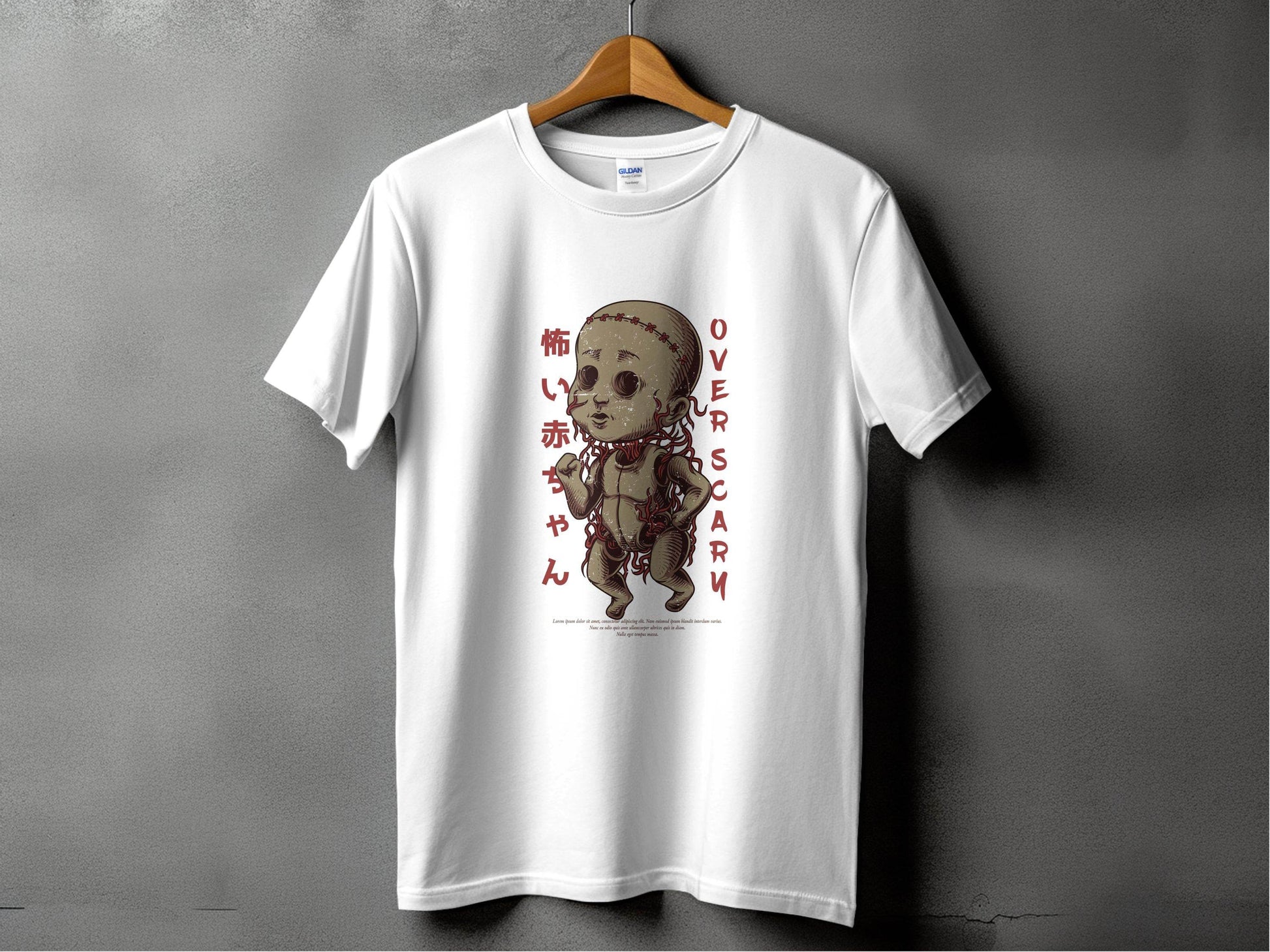 Scary Doll with Japanese Text Design Trendy Over Scary T-Shirt - Design & Vybe