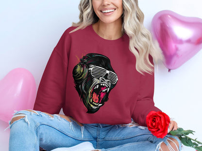 Funky Gorilla with Shades and Headphones Sweater - Design & Vybe