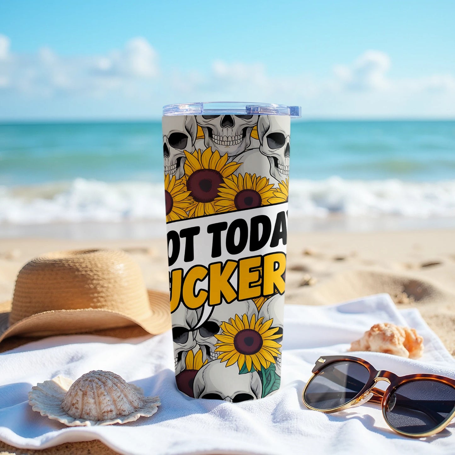 Not Today Fucker Skull and Sunflower tumbler product