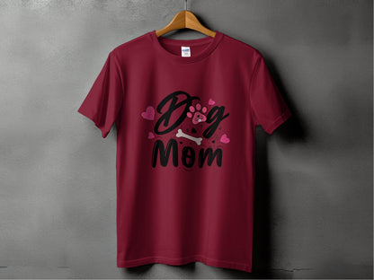 Dog Mom with Hearts and Bone Design Graphic Print T-Shirt - Design & Vybe