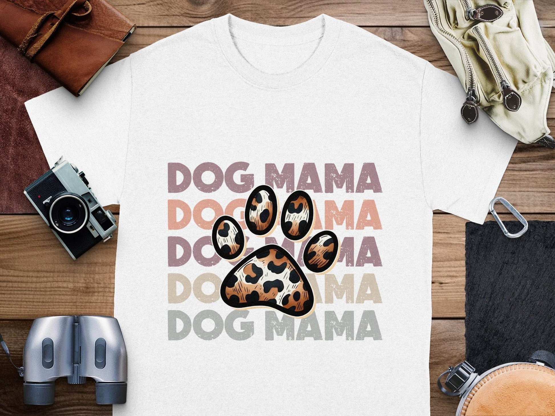 Dog Mama Paw Print Repeating Wording Design Image T-Shirt - Design & Vybe