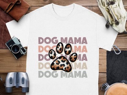 Dog Mama Paw Print Repeating Wording Design Image T-Shirt - Design & Vybe
